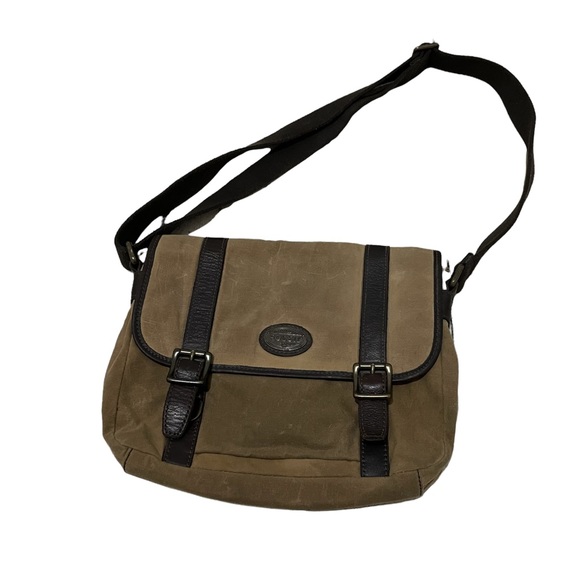 Fossil Handbags - Fossil messenger bag leather tan brown crossbody tote purse buckles multi-pocket